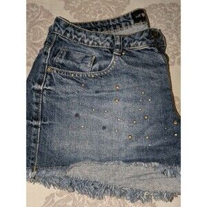 Denim Shorty Shorts embellished with  Rhinestones Women’s Size 4 Distressed